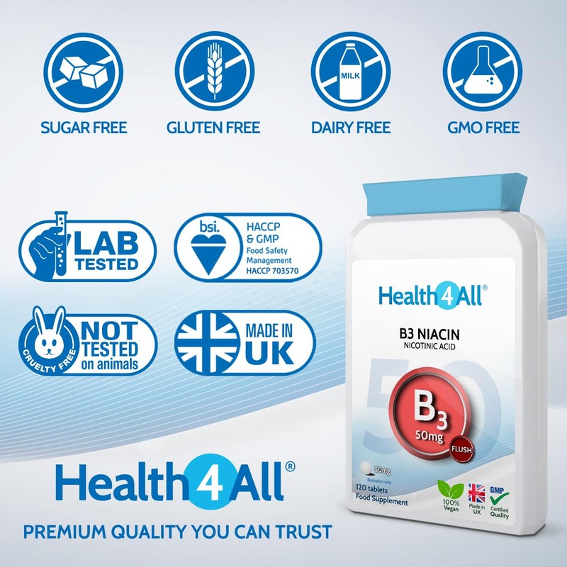 Health4All Vitamin B3 Niacin as Nicotinic Acid (Flush Effect) 50mg