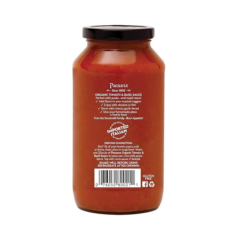 Organic Tomato Basil Pasta Sauce — Gluten Free, Vegan Friendly
