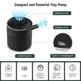 JATEKA 3 in 1 Pompa per Materasso Gonfiabile, 88g Mini Pompa Elettrica 3.5Kpa, Gonfiatore Elettrico Portatile Ricaricabile, Adatta per Salvagenti, Materassini Gonfiabili, Sacchetti Sottovuoto