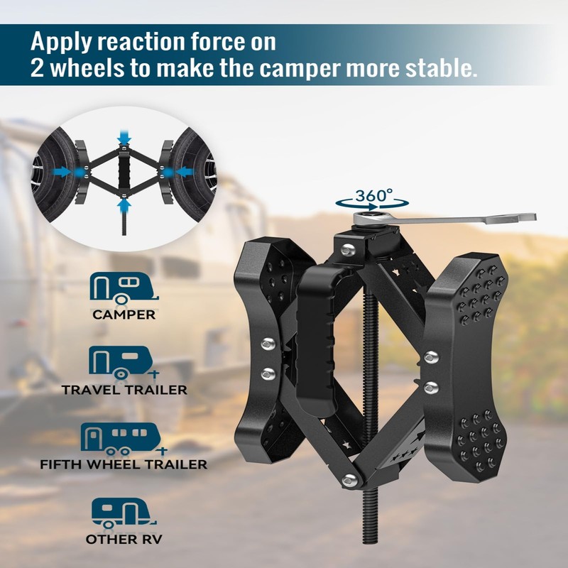 Rvdeaa X-Shaped Wheel Chocks for Travel Trailer【Allow Drill Adjust】 RV