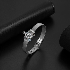 Flongo Mesh Bracelet Women's Bracelet with Zircon Butterfly Adjustable Width Stainless Steel Bracelet Adjustable Removable, 21 cm, Stainless Steel