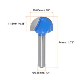 sourcing map Router Bit Core Box 1/4 Shank 3/4 Inch Cutting Dia. Round Nose Router Bit 2 Flutes Carbide Cove Box Cutter for Carpentry Woodworking Milling Cutter Tool