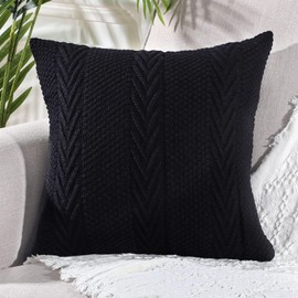 Mandioo Baumwolle gestrickte Schwarz dekorative Wurf Kissenbezüge Weiche Gemütliche Zierkissenbezug Luxus Moderne Dekorativ Couchkissen Kissenhüllen für Sofa Couch Wohnzimmer 50x50 cm
