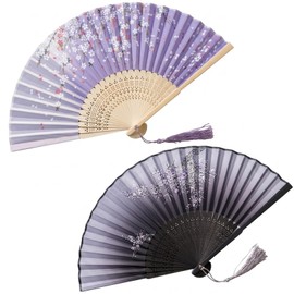 WUMZIRA Set 2 Ventagli Pieghevoli da Borsetta in Seta e Bambù, Ventaglio Elegante per Donna per Matrimonio e Cerimonia, Decorazione Parete Casa, Accessorio Portatile Rinfrescante