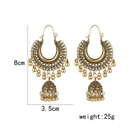 Big Jhumki Bell Bead Tassel Hollow Circle Dangle Drop Hoop Earrings for Women Vintage Boho Retro IndianTraditional Bell Lightweight Dangling Hypoallergenic Fashion Jewelry Gifts (Gold)