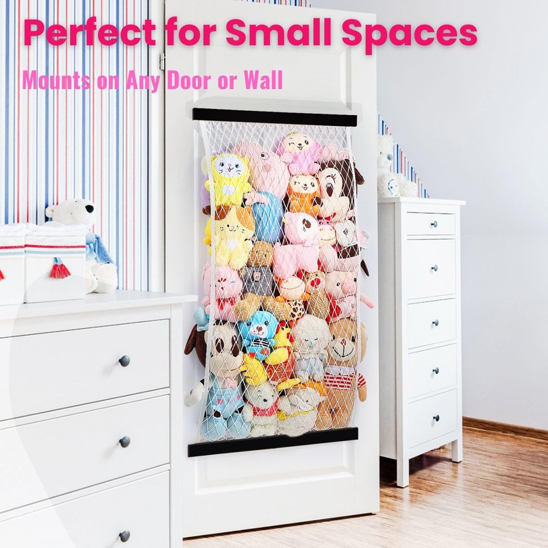 Stuffed Animal Storage Net, Elastic Stuffed Toy Holder,Door/Wall Mount Length