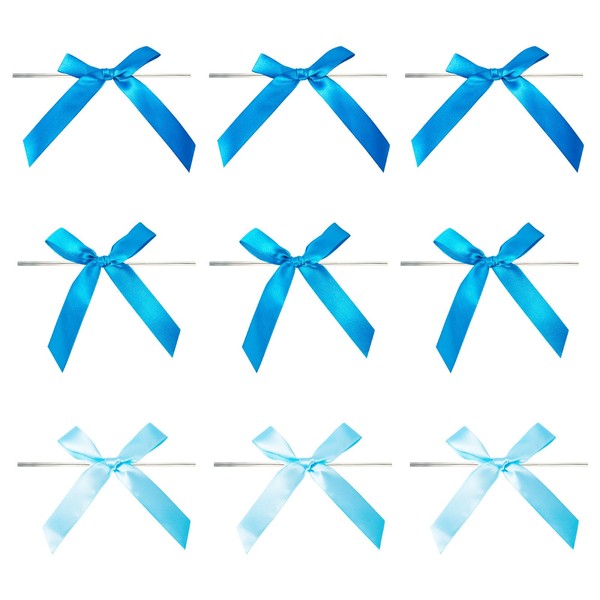 Beadthoven Wrapping Ties with Ribbon, 30 pcs 9.5x10cm Blue Bow