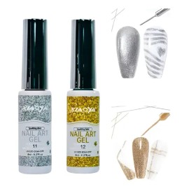 2 Pzas Esmalte Delineador Para Uñas Acrílicas Gel Glitter                                                                                             