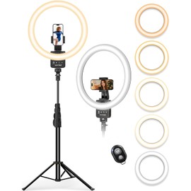 12'' Ring Light with 62'' Extendable Tripod Stand, Selfie Ring Light with Stand and 2 Phone Holder for Live Stream/Makeup/YouTube/TikTok, Compatible with All Phones, Ipads and Cameras