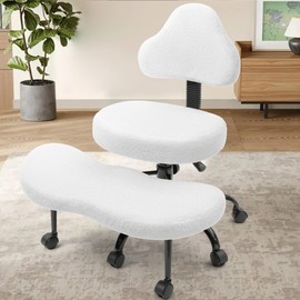 AtHope Cross Legged Office Chair, Criss Cross Desk Chair ADHD Meditation Kneeling Yoga Seat with Adjustable Height, Lumbar Support, Wider Footrest and Wheels (Pearl White)