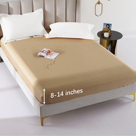 MILDLY Deep Pocket Fitted Sheet Only King Size 76"x80" 100% Long Staple Cotton Champagne Gold Breathable Bottom Sheet Fits Up to 14" Deep Mattress