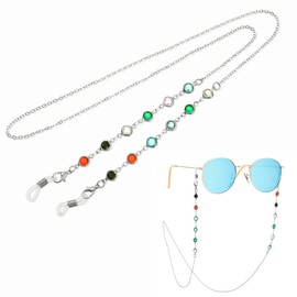 Yachu Half Rhinestone Glasses Chain for Women,Beaded Eyeglasses Chain for Women and Girls, Sunglasses Strap Holder Spectacle Chain Eyeglass Chains (Half Round Beads-Silver)