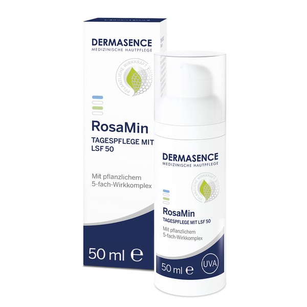 DERMASENCE RosaMin Day Cream with SPF 50 - Face Care with High Sun Protection Factor for Sensitive, Redness and Rosacea prone skin - with Plant-Based 5-Way Active Complex - 50 ml