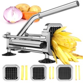 Befano French Fry Cutter, Potato Cutter with 1/2 Inch, 3/8 Inch, and 1/4 inch Blades, Commercial Stainless Steel French Fries Slicer for Whole Potatoes, Carrots, and Cucumbers.