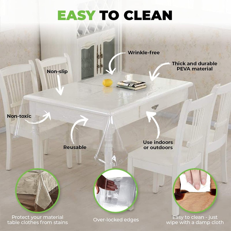 [2PCE] Home Master Damask Luxurious Clear Tablecloth Protector Rectangle Elegant