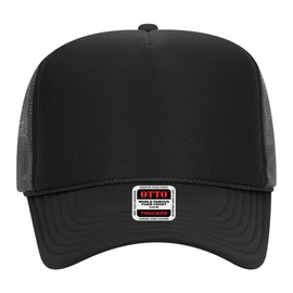 Joe's USA OTTO Foam Trucker Hats - Customizable 5-Panel High Crown Mesh Back Caps-1PK - Black/Black/Charcoal