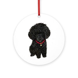 CafePress Poodle Pup (Blk) Round 4" MDF Holiday Ornament