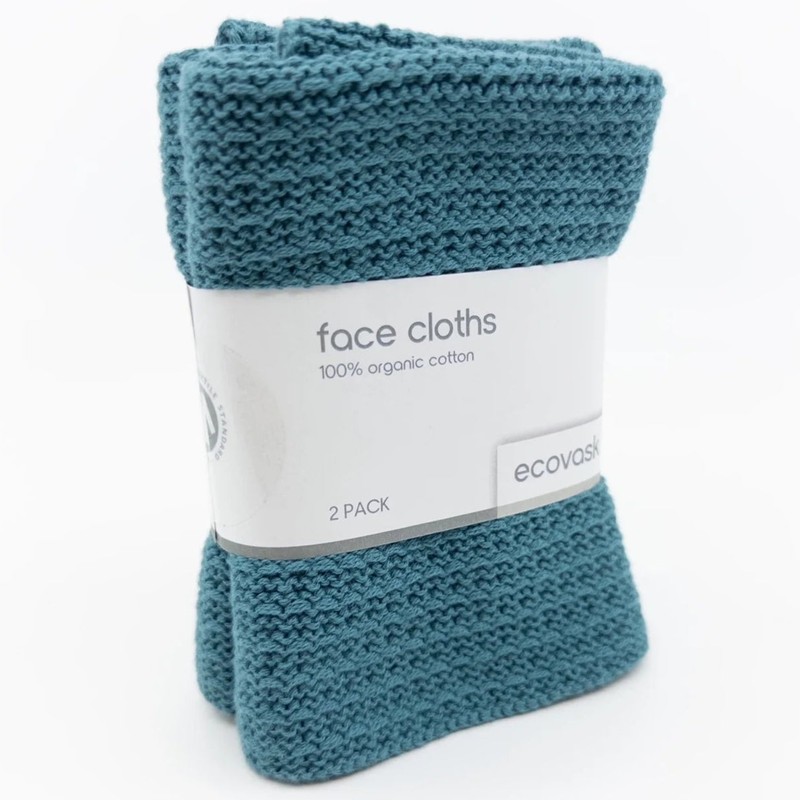 Ecovask Face Cloth 2pk Organic Cotton, Cornflower