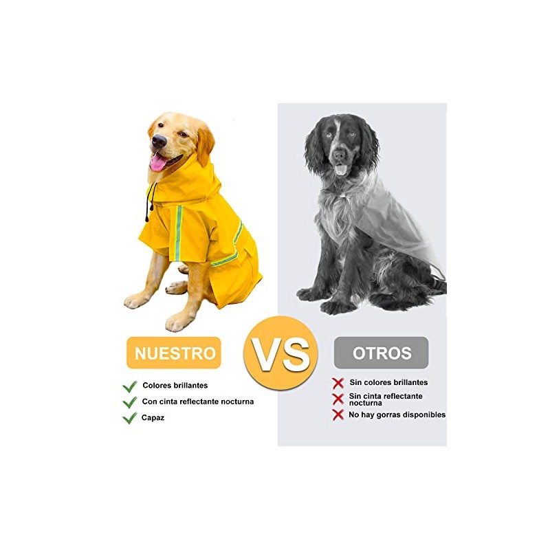 Impermeable para Perros con Capucha con Rayas Reflectantes，Ajustable，Resistente al Agua,