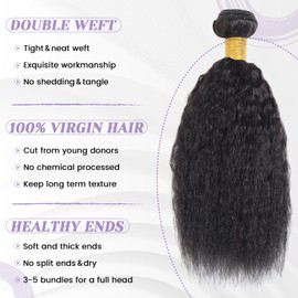 DSEKCAIN Kinky Straight Bundles Yaki Straight Human Hair Bundle 100% Real Human Hair 22 inch One Single Bundle Sew In Quick Weave Weft Natural Black 1B Color