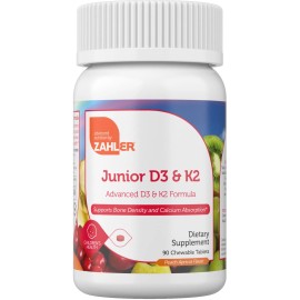 Zahler Zh223 Vitamin D3 K2 Chewable Tablets Peach Apricot Flavor 90 Count Vegetarian