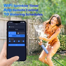 POOLPURE Smart Solar Sprinkler Timer, App-Controlled Garden Hose Timer with Rain Delay, 10 Watering Modes, Remote Control Irrigation System (American Thread)