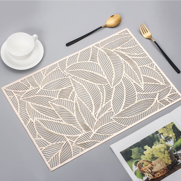 Hosoncovy 4 Pack Rectangle Leaf Decorative Placemats PVC Placemats Hollow