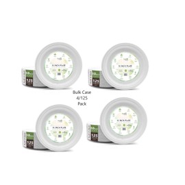 100% Compostable Paper Plates [500 Count] - White Color Unbleached Bagasse - Eco-Friendly Disposable Biodegradable Sugarcane Plates [Case 4/125 Pack] (10" Round White Case Pack)