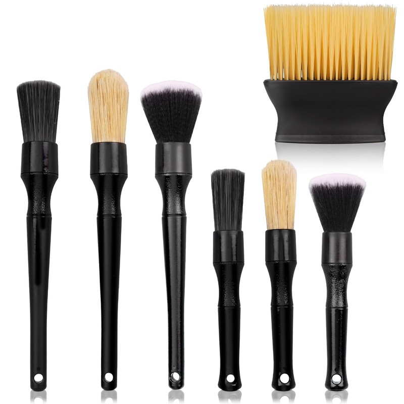 7PCS Car Detailing Brush Set, Ultra Soft Boars Hair Car