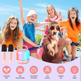 Mini Karaoke Machine with 2 Wireless Microphones for Kids Adults,Portable,Bluetooth,Birthday Gift Musical Toys for 2 3 4 5 6 7 8 9 10 11 12 13 14 15 Year Old Girls Boys