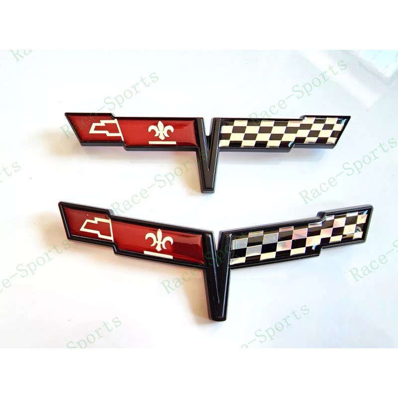 AUTO 2PC Black FRONT NOSE Rear Gas Lid Crossed Flag