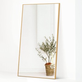 NeuType Full Length Mirror 51"x32" Large Bedroom Mirror Aluminum Alloy Frame Floor Mirror Wall-Mounted Mirror for Living Room, Bedroom, Hanging or Leaning Against Wall, Golden