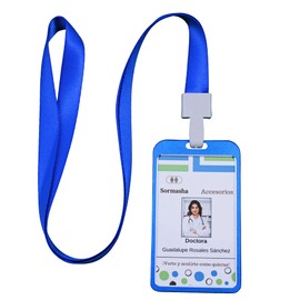 Sormasha Porta Gafete, Aleación de Aluminio Vertical Doble Vista 2 Micas Acrílicas Removibles, Acollador 1.5 Ext. Clip. Mod SOAL-9276. Azul