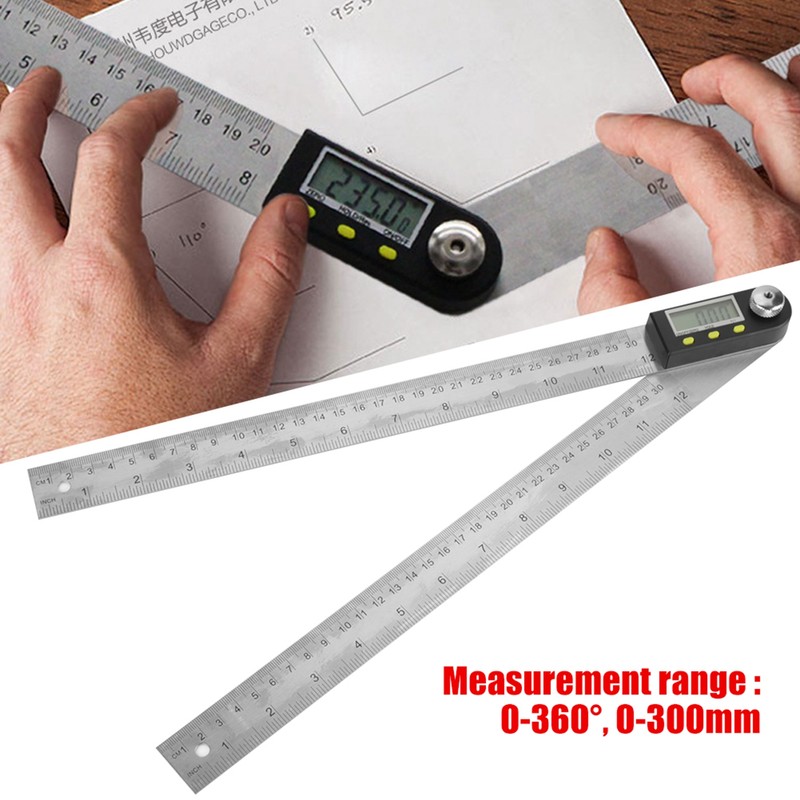 0-300mm Stainless Steel Electronic Protractor Digital Goniometer Angle Finder Miter