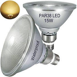 luckmax 15 W, E27 PAR38 LED Warm White, Waterproof, for Indoor and Outdoor Use, Warm White, Not Dimmable, Glass Reflector LED PAR38 Lamp (Replaces 150 W Halogen), Flicker-Free Spotlight, Pack of 2