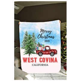 LongRelationship Plush Fleece Blanket 60x80 White Merry Christmas 2019 West Covina California Xmas Pattern Super Soft Fluffy Sherpa Throw TV Decorative Blanket for Bed Couch Holidays