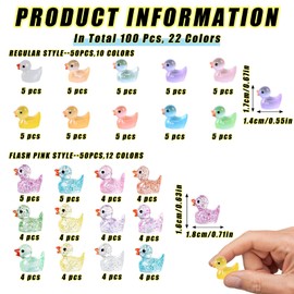 YSUY 100PCS Emit Light Mini Ducks, 50 Shining & 50 Ordinary Little Plastic Ducks, Tiny Resin, Ducks for Aquarium, Dollhouse, Fairy Garden, Mini Animals Decor, Duck Toy
