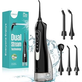 COSLUS Water Dental Flosser Teeth Pick: Portable Cordless Oral Irrigator 300ML Rechargeable Travel Irrigation Cleaner IPX7 Waterproof Electric Flossing Machine for Teeth Cleaning C20(F5020E)