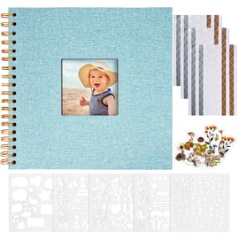Vienrose DIY Photo Album, 20.5 x 20.5 cm, Linen Photo Album with 40 White Pages, Blank Kraft Paper, DIY Scrapbook Spiral Album Set for Babies, Families, Weddings, Anniversary, Light Blue