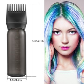 Pimoys 2 Pack Root Comb Applicator Bottle 6 Ounce Oil Applicator for Hair Dye, Black Hair Oiling Bottle Applicator Brush with Graduated Scale