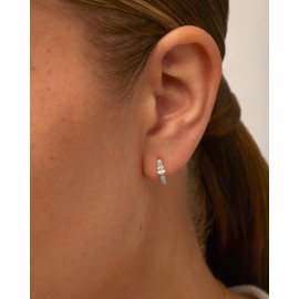 PAVOI 14K Gold Plated Sterling Silver Posts Enamel Earrings for Women | Colored Enamel Cubic Zirconia Huggie Hoop Earrings | Blue Pink Purple White Enamel Jewelry, White Gold - Blue Enamel, Cubic