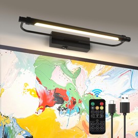 ZitoStory Battery Operated Picture Light with Remote,Wireless Dimmable Art Lights for Paintings Rechargeable Gallery Light Artwork Lighting for Canvas, Portrait (Black,16'' Inch)