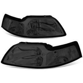 Auto Dynasty Factory Style Halogen Headlights Assembly Headlamp Kit Compatible with Ford Mustang 1999-2004 New Edge 4th Gen, Pair, Chrome Housing, Smoke Lens