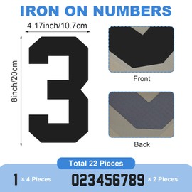 Ptwola 22 Pcs Iron on Numbers Patches Heat Press Transfer Numbers 0 to 9 Soft Iron Numbers Applique for Team Uniform Sports T Shirt Football Basketball Baseball Clothes Hat Socks Jeans DIY Accessories