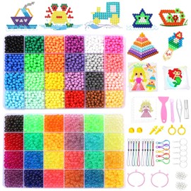 EIKEJI 7400 Pcs Non-Iron Fuse Beads Kit, 48 Colors 5mm Perler Beads for Kids, Glow in The Dark Beads Glitter Beads, Refill Beads Set for Boys, Girls, Ideal Gift for New Years, Birthdays, Christmas