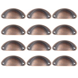 Mokife 12 Pack Kitchen Cabinet Cup Pulls Rustic Copper Cabinet Handles Metal Furniture Door Hardware Knobs with Screws for Chest of Drawers Cupboard Dresser Wardrobe