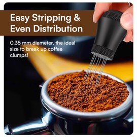 XpressoLife WDT Tool – Espresso Distribution Tools, Black Aluminum Alloy Handle with Stand, Coffee Mixer, and 10 Stainless Steel Needles