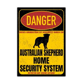 Australian Shepherd Aussie Dog Sign Danger Security System Door Sign Dog Sign Warning Sign Safety Sign Dog Private Property Dog Warning Warning