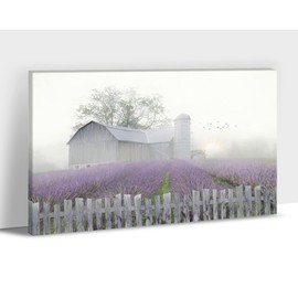 GUTTATY Vintage Farmhouse Canvas Wall Art, Purple Lavender White Water Tower Pictures for Wall Decor, Rustic Tree and Bird Pictures Print, Classic Country Decoration for Living Room 12x18 inches