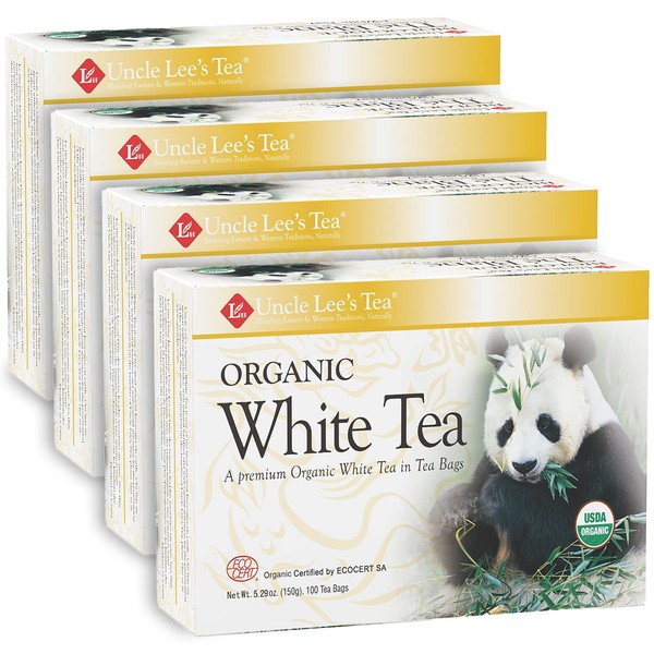 Uncle Lee’s Organic White Tea - Authentic Chinese Tea for Everyday Wellness, Low Caffeine, Antioxidant-Rich White Tea Bags, Individually Wrapped, 100 Count (Pack of 4) 